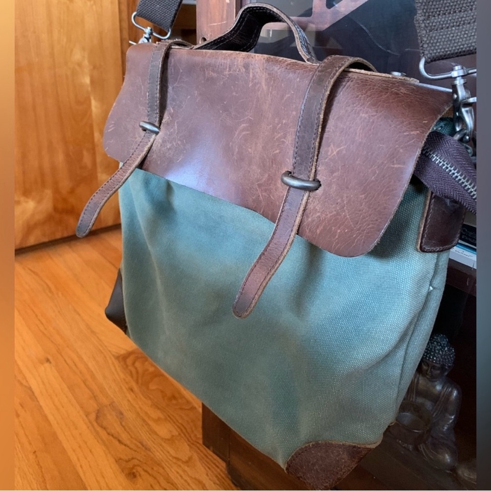 Anthropologie Jesslyn Blake Leather and Canvas Messenger Bag